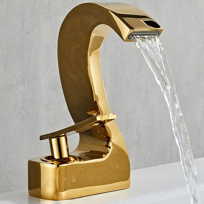 Contemporary Single Handle Bathroom Sink Faucet Brass Finish