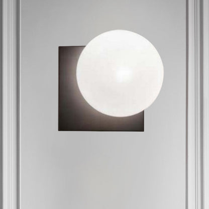 Sleek 1 Light Black Wall Sconce with White Glass Shade