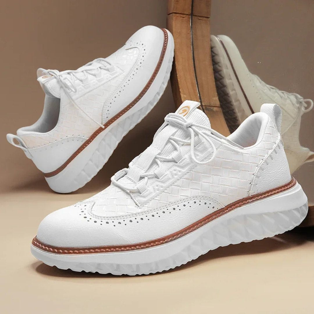 Stitched Leather Shoes with Perforated Detail and Black Sole