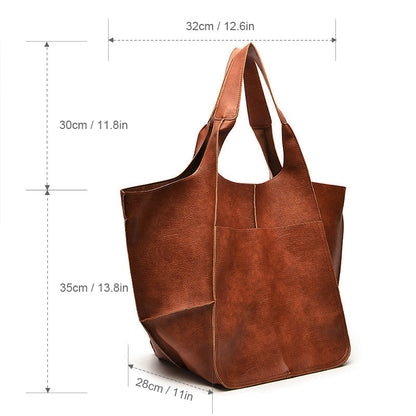 Large Capacity Leather Tote Handbag