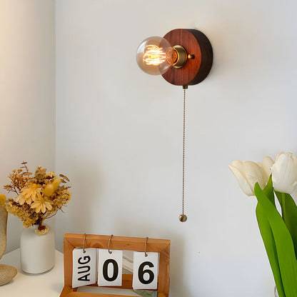 Classic Wooden Wall Light with Chain Switch