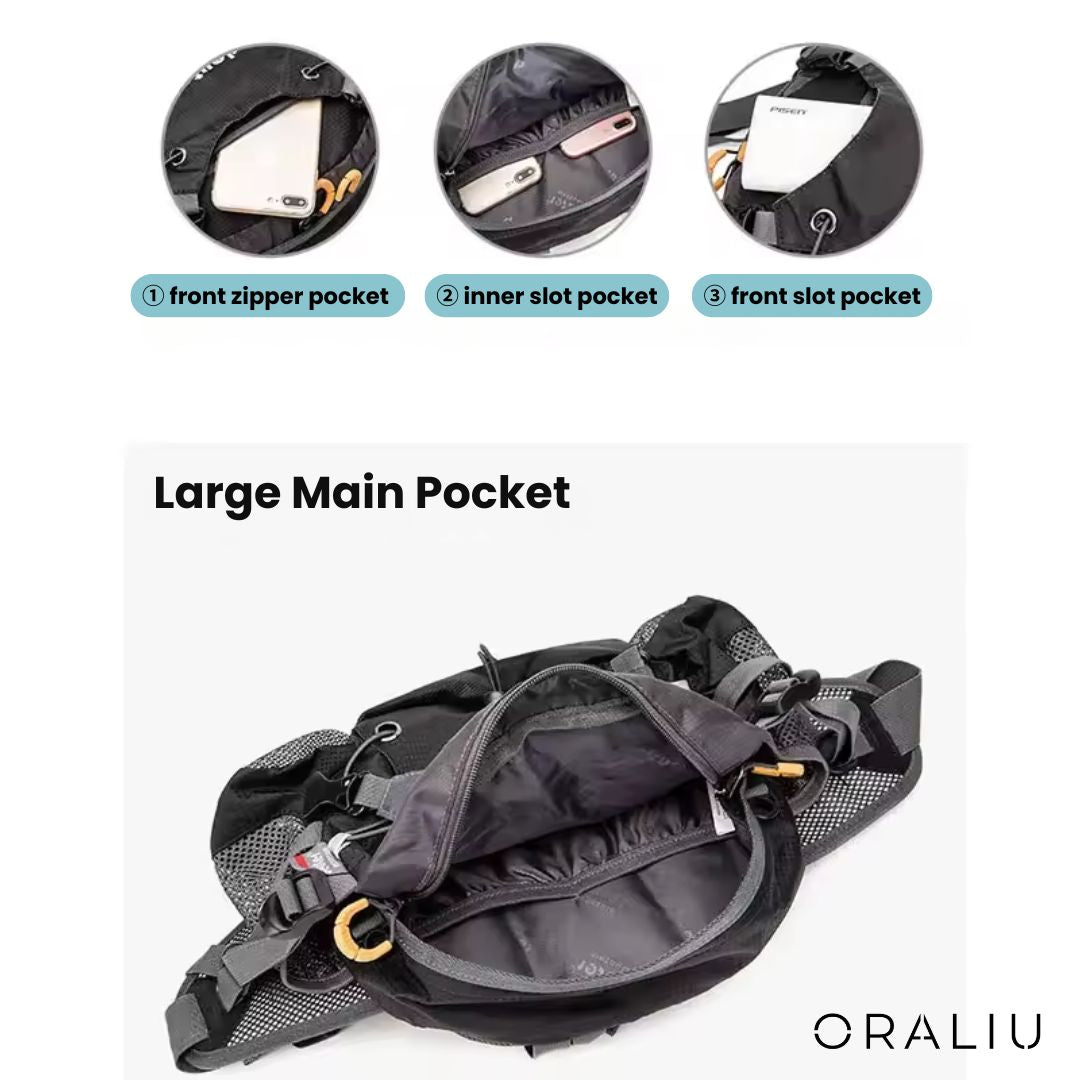 Waterproof Hiking Hip Pack - 5L Bum Bag with Zip Pockets