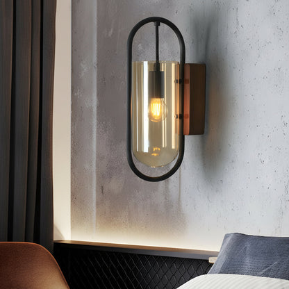 Vintage Wood LED Wall Lamp – Glass Shade