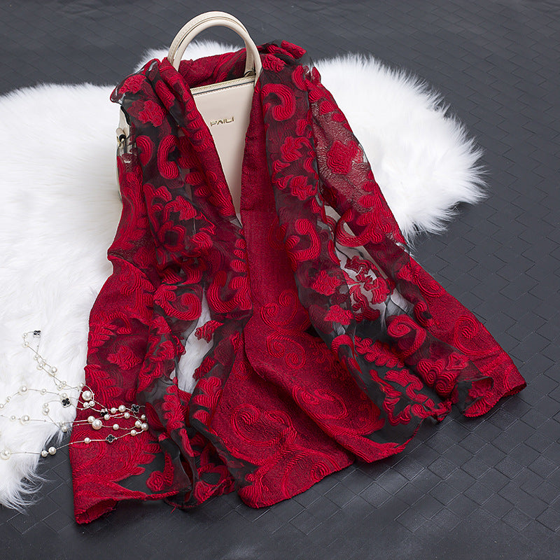 Luxury Silk Scarf with Floral Pattern