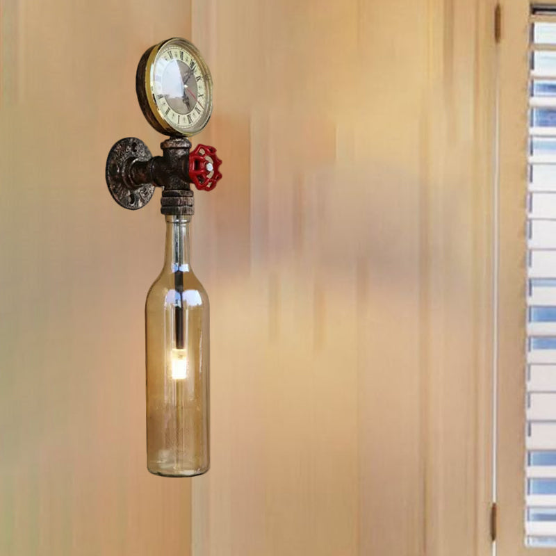 Rustic Glass Wall Lamp with Metal Accent