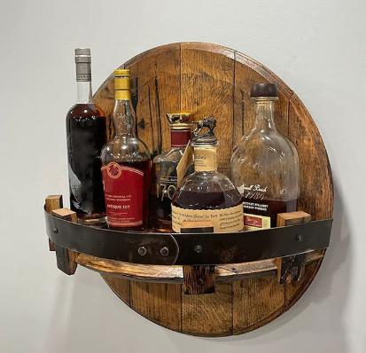Distressed Whiskey Barrel Bar Shelf