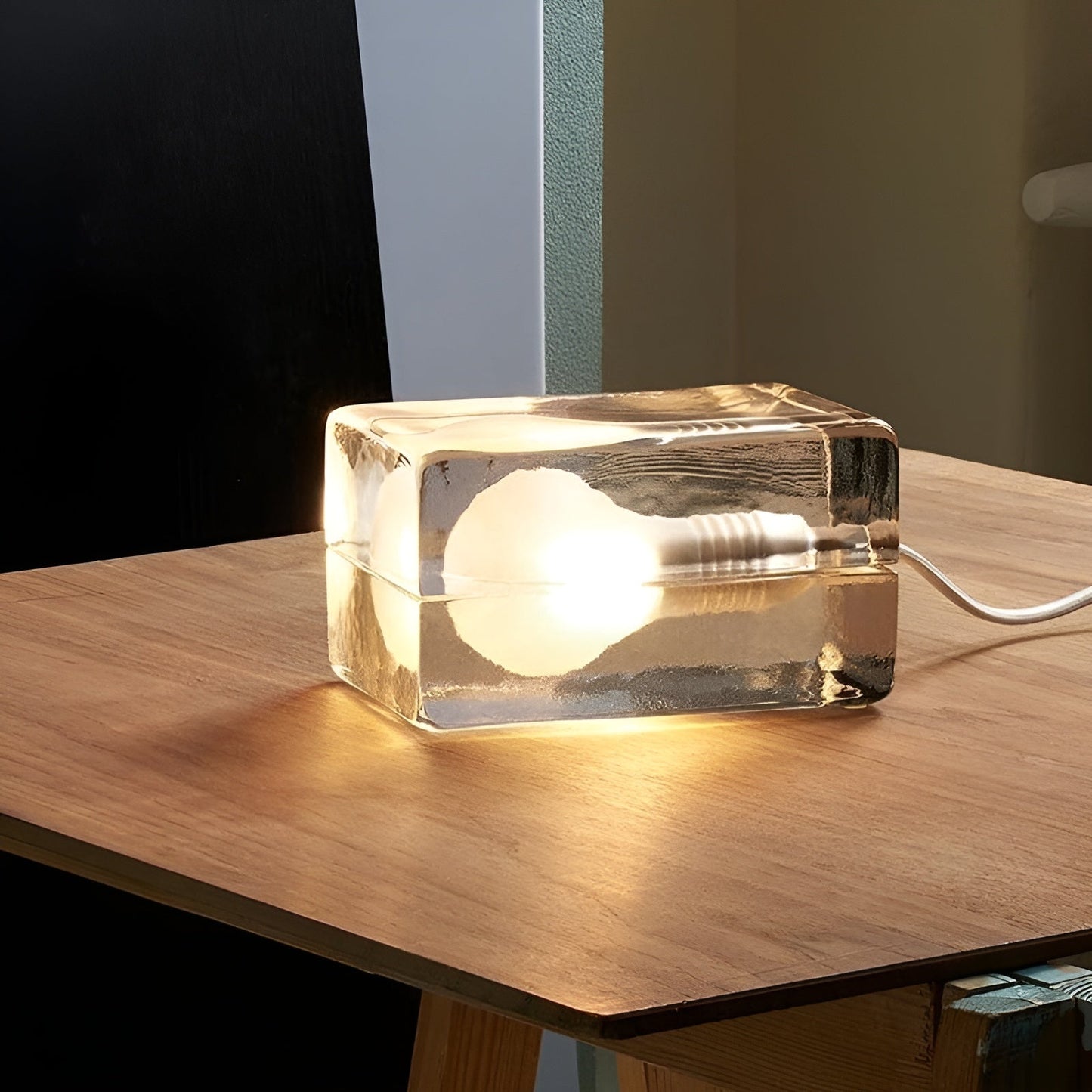 Sleek Ice Cube Glass Table Lamp