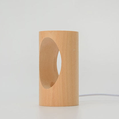 Natural Wood USB Bedside LED Table Lamp