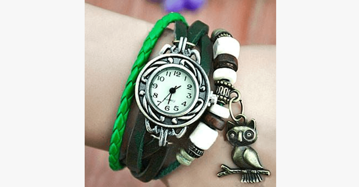 Unique Owl Leather Strap Wrist Watch