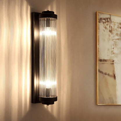 Sleek Black Crystal 2 Light Wall Lamp Sconce