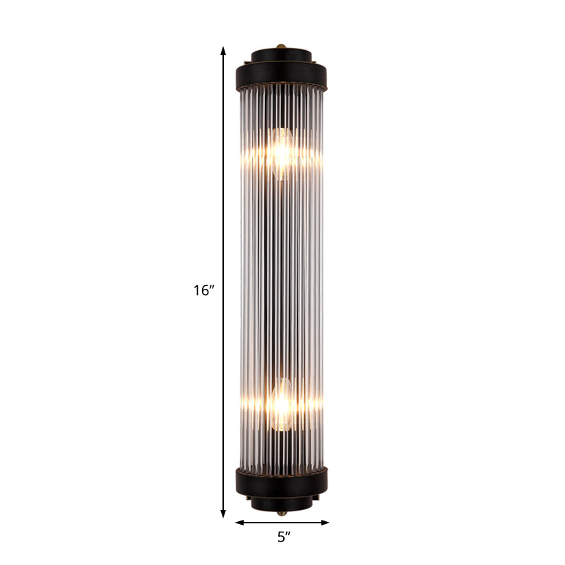 Sleek Black Crystal 2 Light Wall Lamp Sconce
