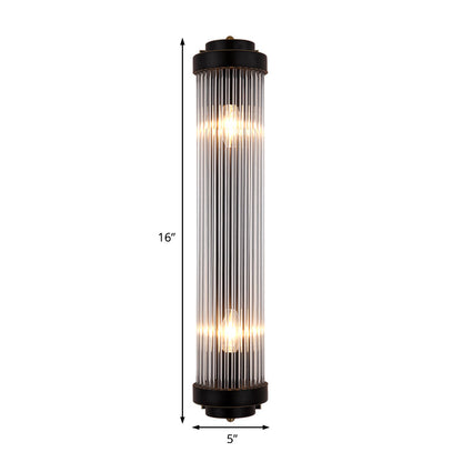 Sleek Black Crystal 2 Light Wall Lamp Sconce