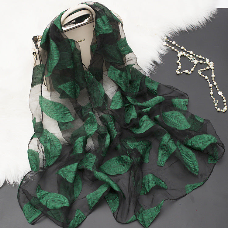 Luxury Silk Scarf with Floral Pattern