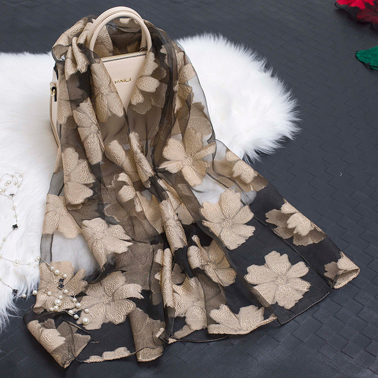 Luxury Silk Scarf with Floral Pattern