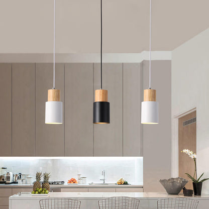 Stylish Wooden Metal Pendant Lamp Adjustable Lighting