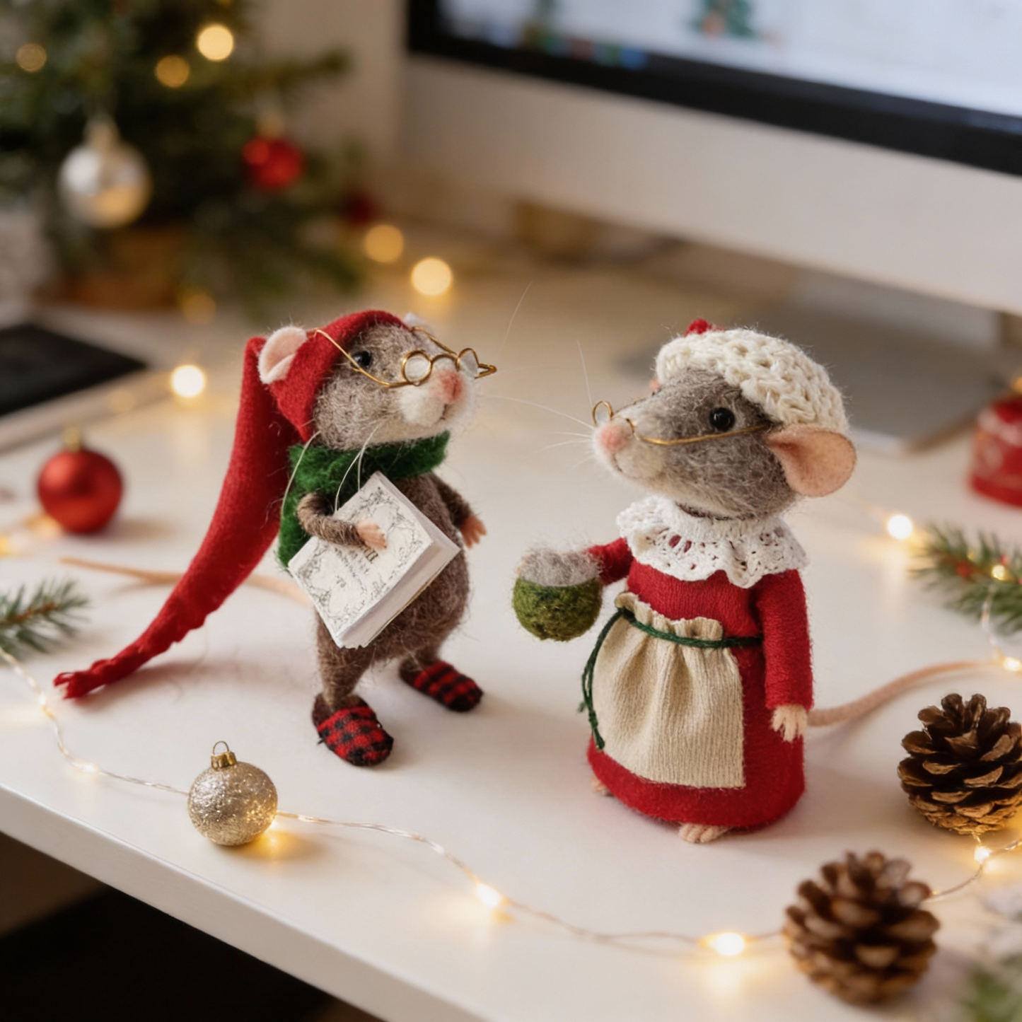 Natural Wool Felt Mouse Christmas Ornament Gift