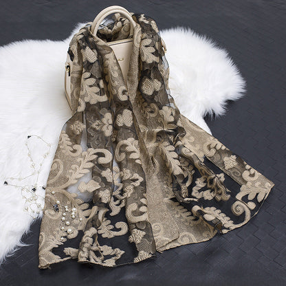 Luxury Silk Scarf with Floral Pattern