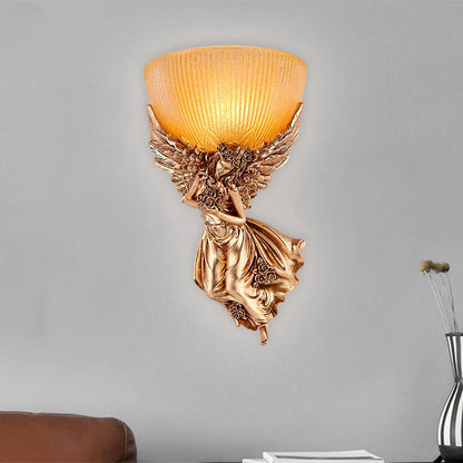 Rustic Gold Wall Sconce Lamp with Warm Glass Shade - Cofik