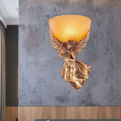 Rustic Gold Wall Sconce Lamp with Warm Glass Shade