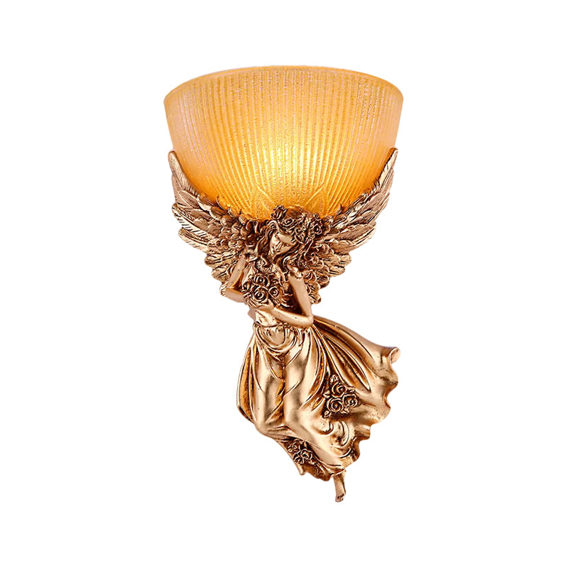 Rustic Gold Wall Sconce Lamp with Warm Glass Shade