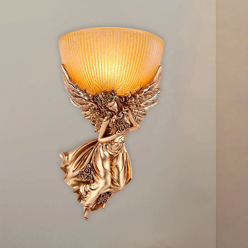 Rustic Gold Wall Sconce Lamp with Warm Glass Shade