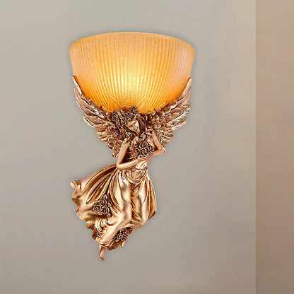 Rustic Gold Wall Sconce Lamp with Warm Glass Shade