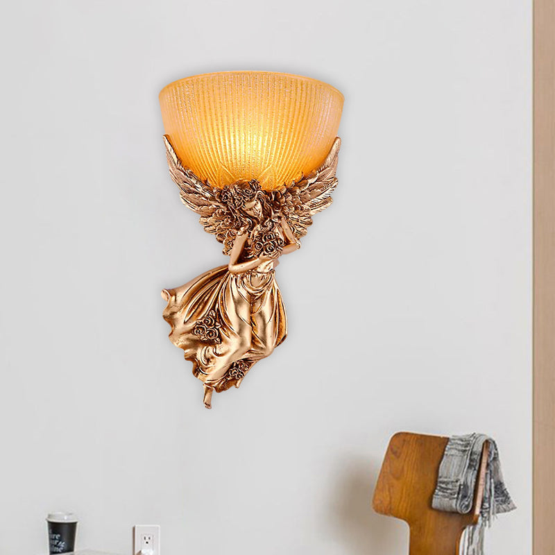 Rustic Gold Wall Sconce Lamp with Warm Glass Shade