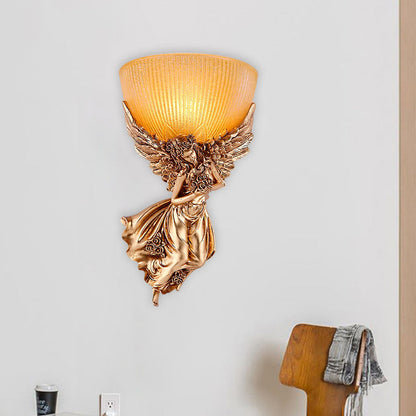 Rustic Gold Wall Sconce Lamp with Warm Glass Shade