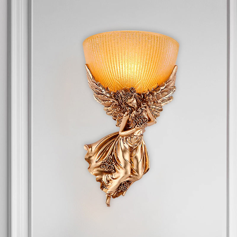 Rustic Gold Wall Sconce Lamp with Warm Glass Shade