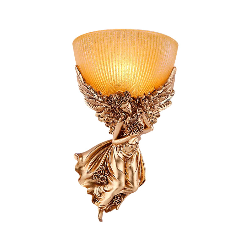 Rustic Gold Wall Sconce Lamp with Warm Glass Shade