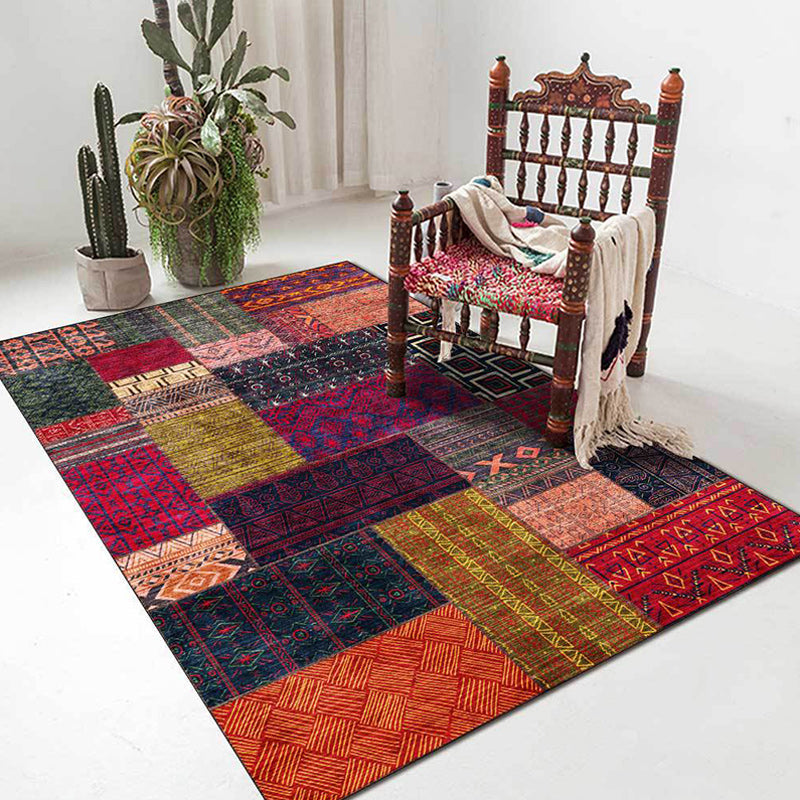 Colorful Tribal Pattern Rug Red Purple Polyester Bed Rug