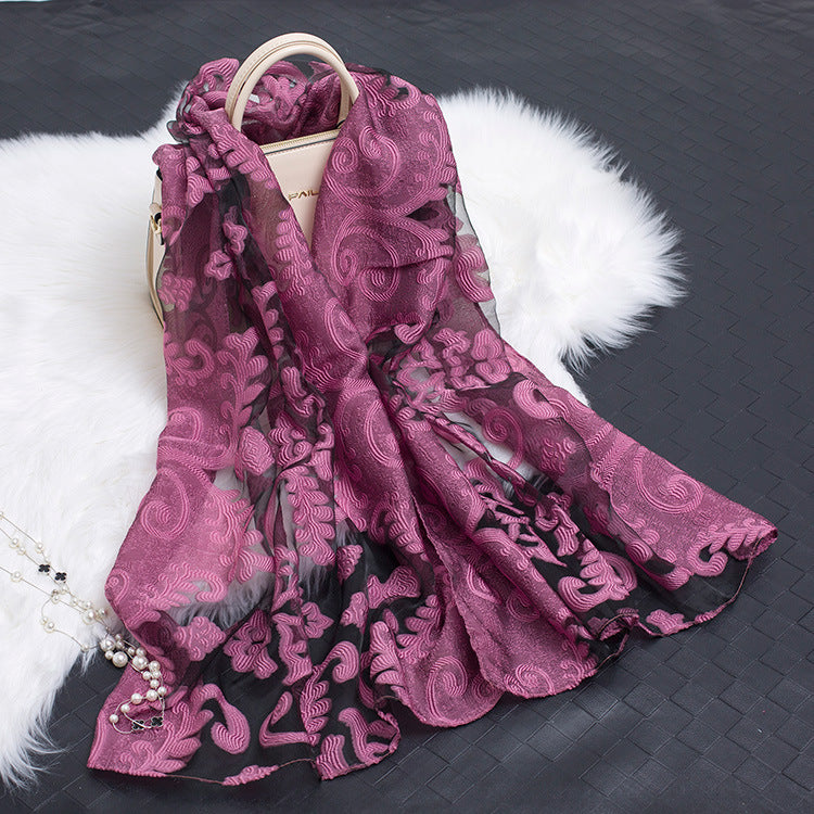 Luxury Silk Scarf with Floral Pattern