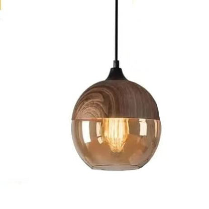 Unique Wooden Glass Hanging Lamp Adjustable