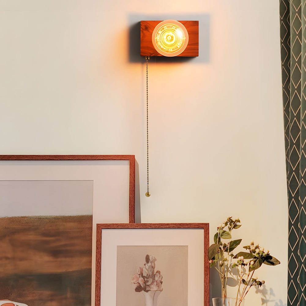 Classic Wooden Wall Light with Chain Switch