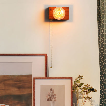 Classic Wooden Wall Light with Chain Switch
