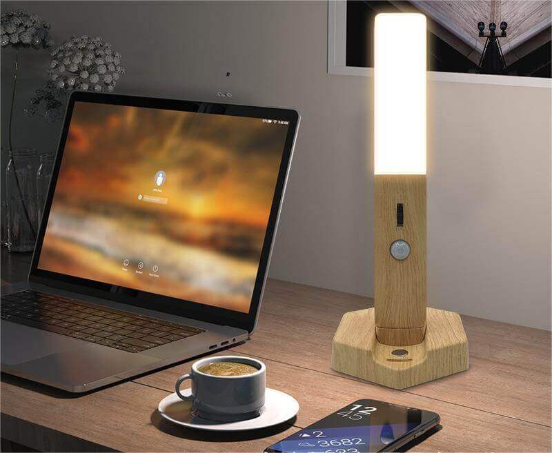 Compact Wooden LED Bedside Table Lamp