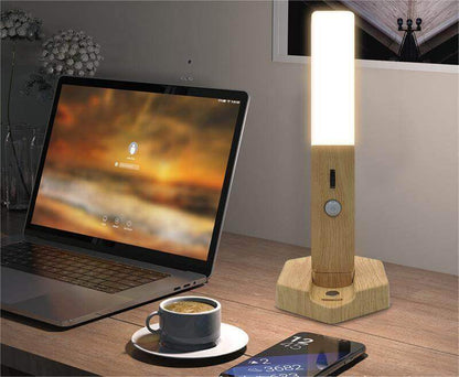 Compact Wooden LED Bedside Table Lamp