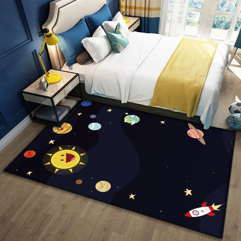 Fun Galaxy Kids Rug Blue and Black Polyester Non-Slip - Cofik