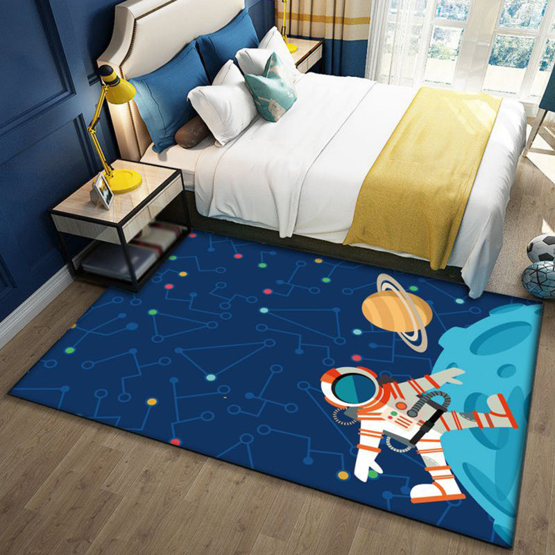 Fun Galaxy Kids Rug Blue and Black Polyester Non-Slip