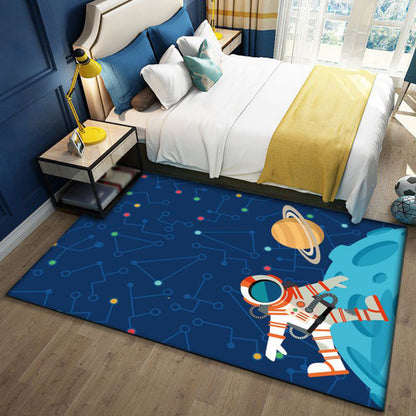 Fun Galaxy Kids Rug Blue and Black Polyester Non-Slip