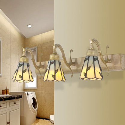 Rustic 3 Light Vanity Lamp with Stained Glass Shade