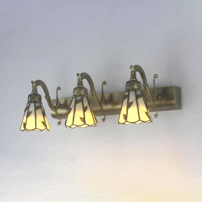 Rustic 3 Light Vanity Lamp with Stained Glass Shade