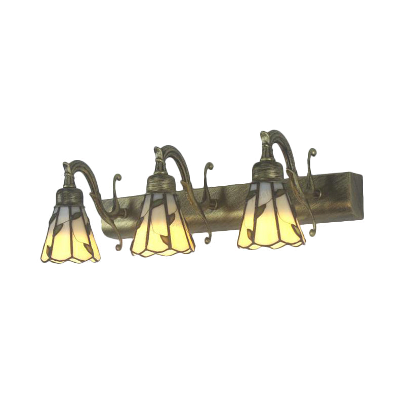 Rustic 3 Light Vanity Lamp with Stained Glass Shade
