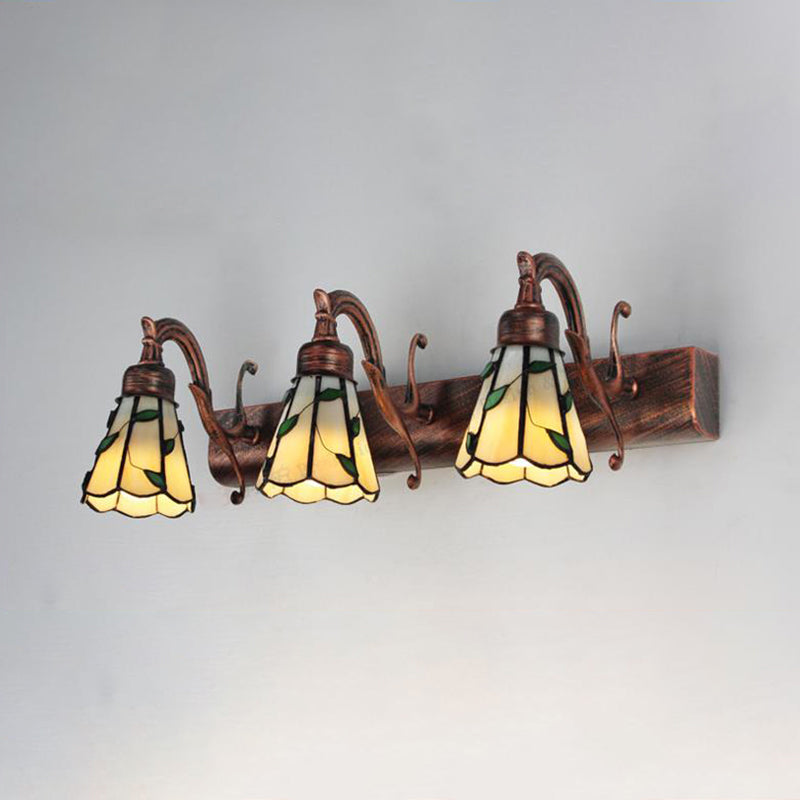 Rustic 3 Light Vanity Lamp with Stained Glass Shade - Cofik