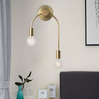 Simple Metal Wall Lamp 2-Light Gold Black Sconce