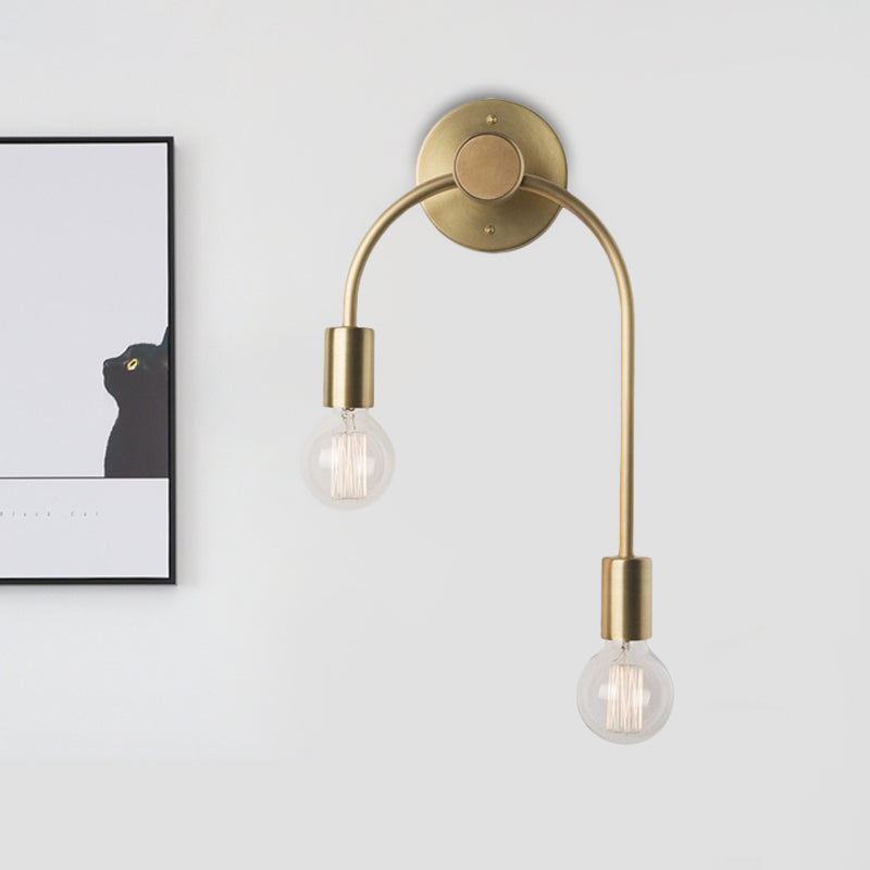 Simple Metal Wall Lamp 2-Light Gold Black Sconce