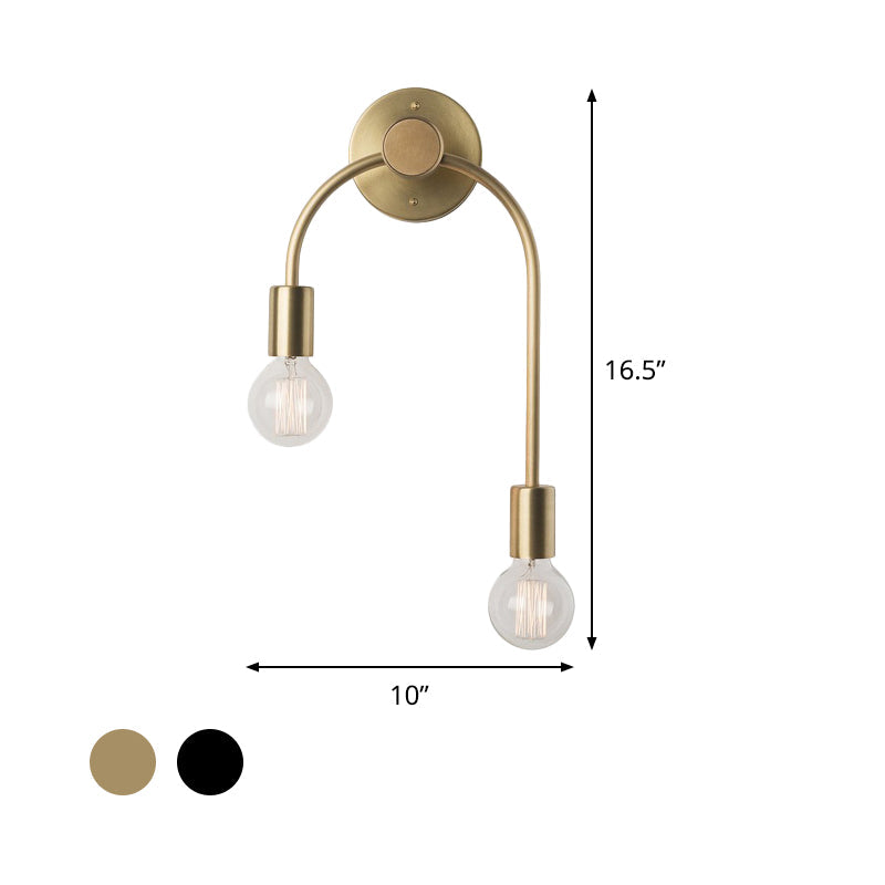 Simple Metal Wall Lamp 2-Light Gold Black Sconce