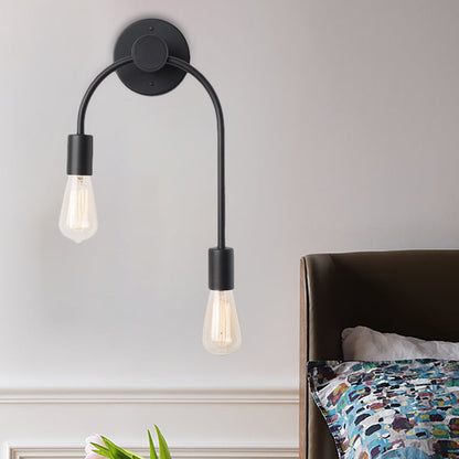 Simple Metal Wall Lamp 2-Light Gold Black Sconce