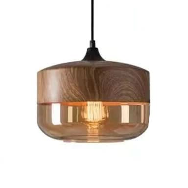 Unique Wooden Glass Hanging Lamp Adjustable