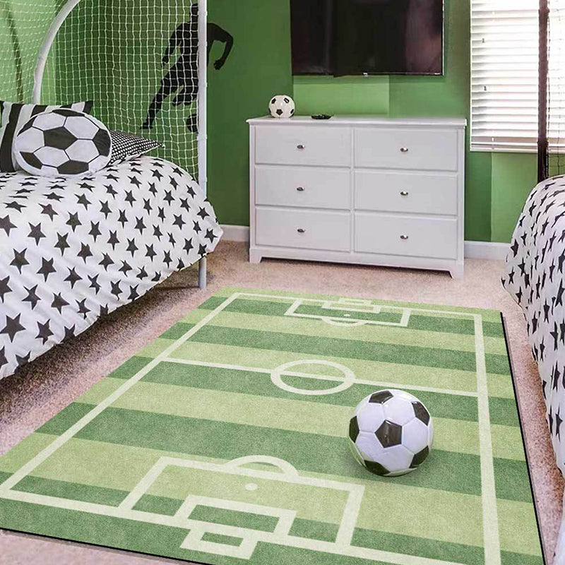 Fun Soccer Theme Green Kid's Play Rug